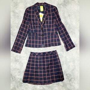 QMack 2pc Navy/Black/Red Plaid Blazer w/Matching Mini Pleated Skirt, Small